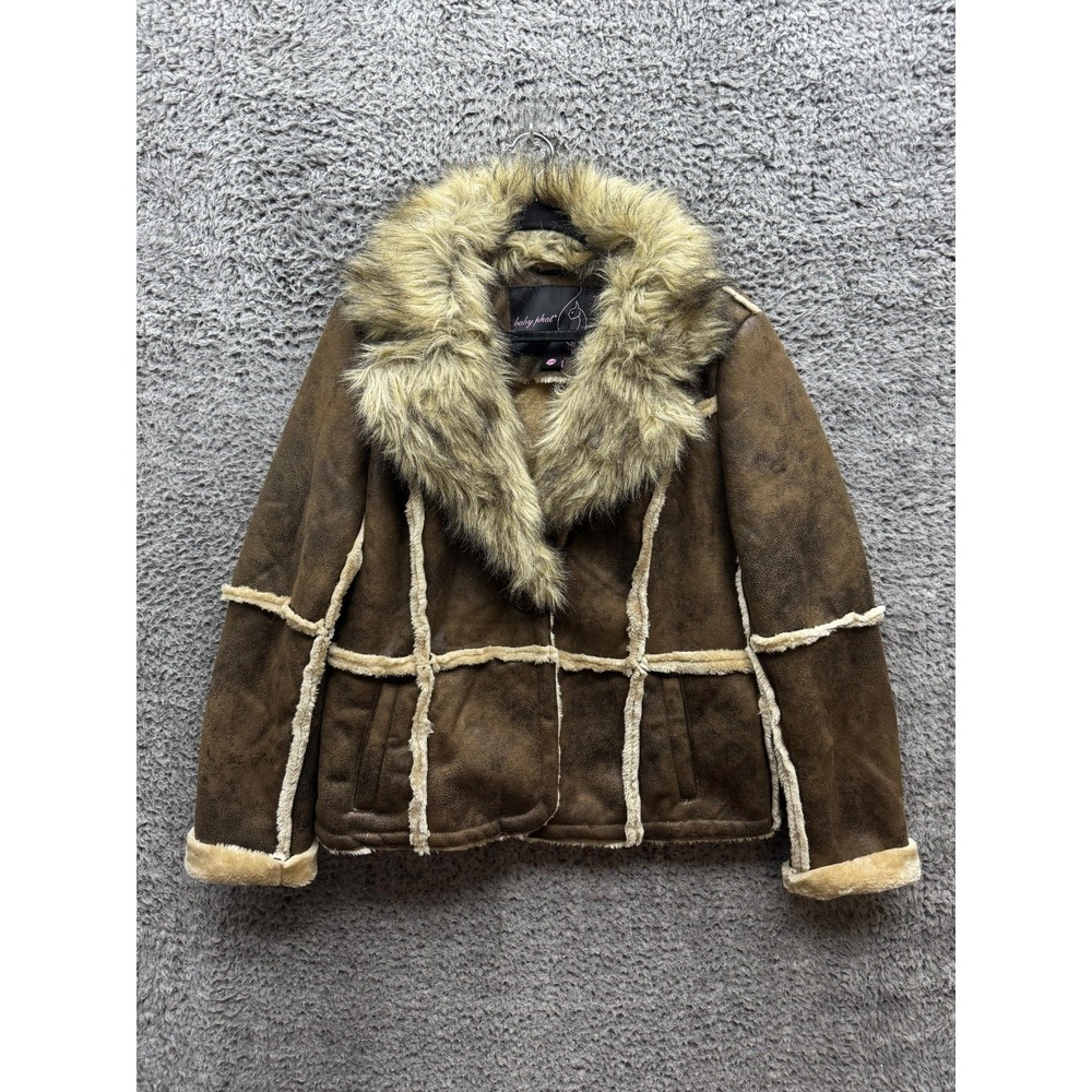 Vintage‎ Y2k Baby Phat Faux Suede Faux Fur Shearling Coat Brown Womens Size XL